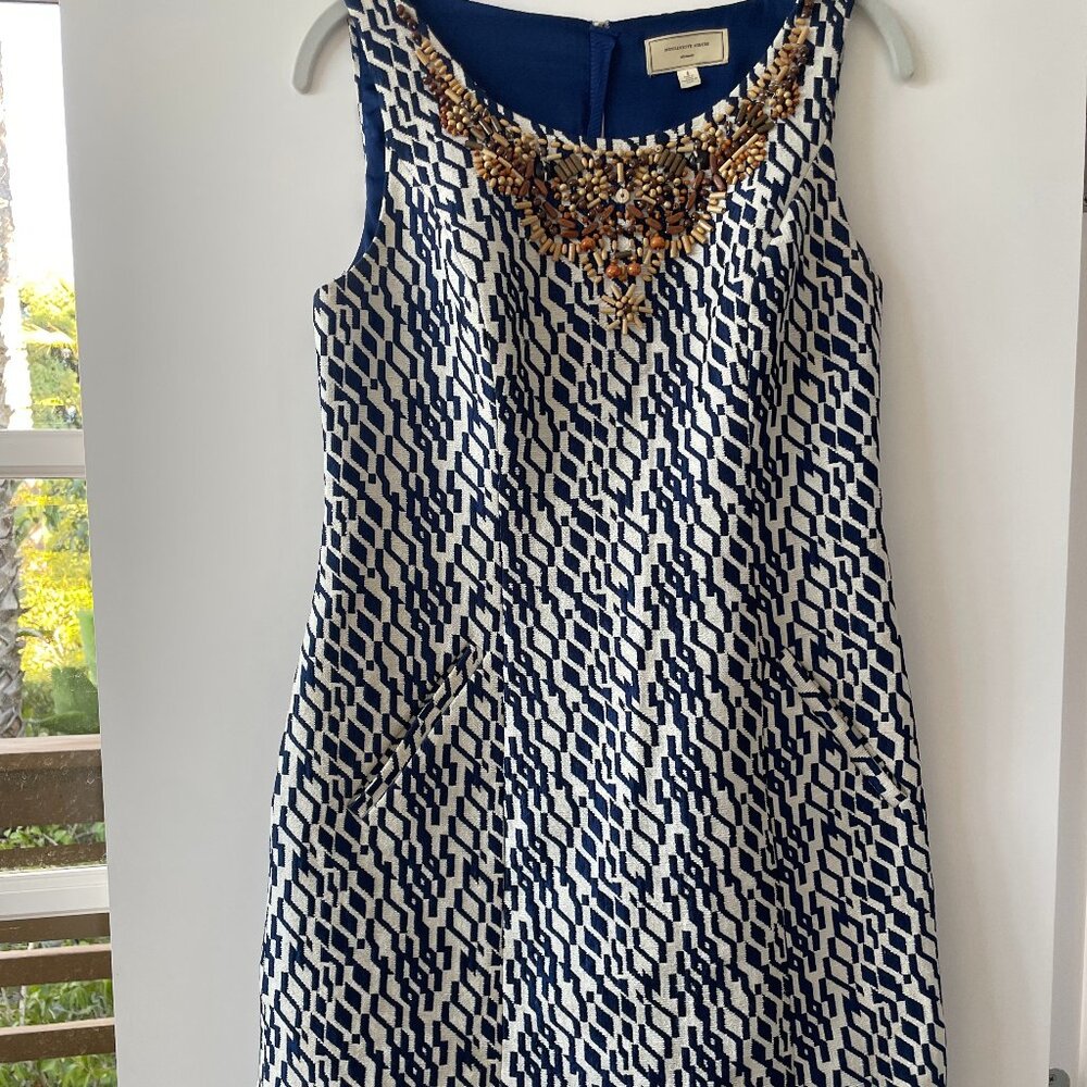 Anthropologie‎ MOULINETTE SOEURS  Mulberry Road Beaded Jacquard Sheath Dress,  6